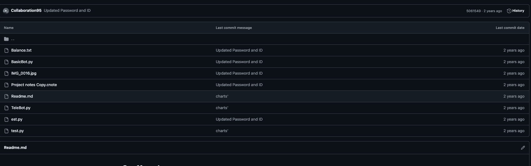Aircon Balance Bot project screenshot showing a GitHub repository with Python bot files.