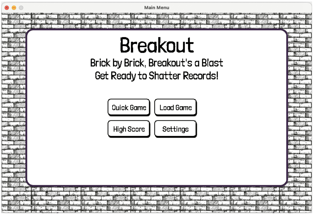 Atari Breakout project screenshot showing the paddle, ball, and rows of coloured bricks.